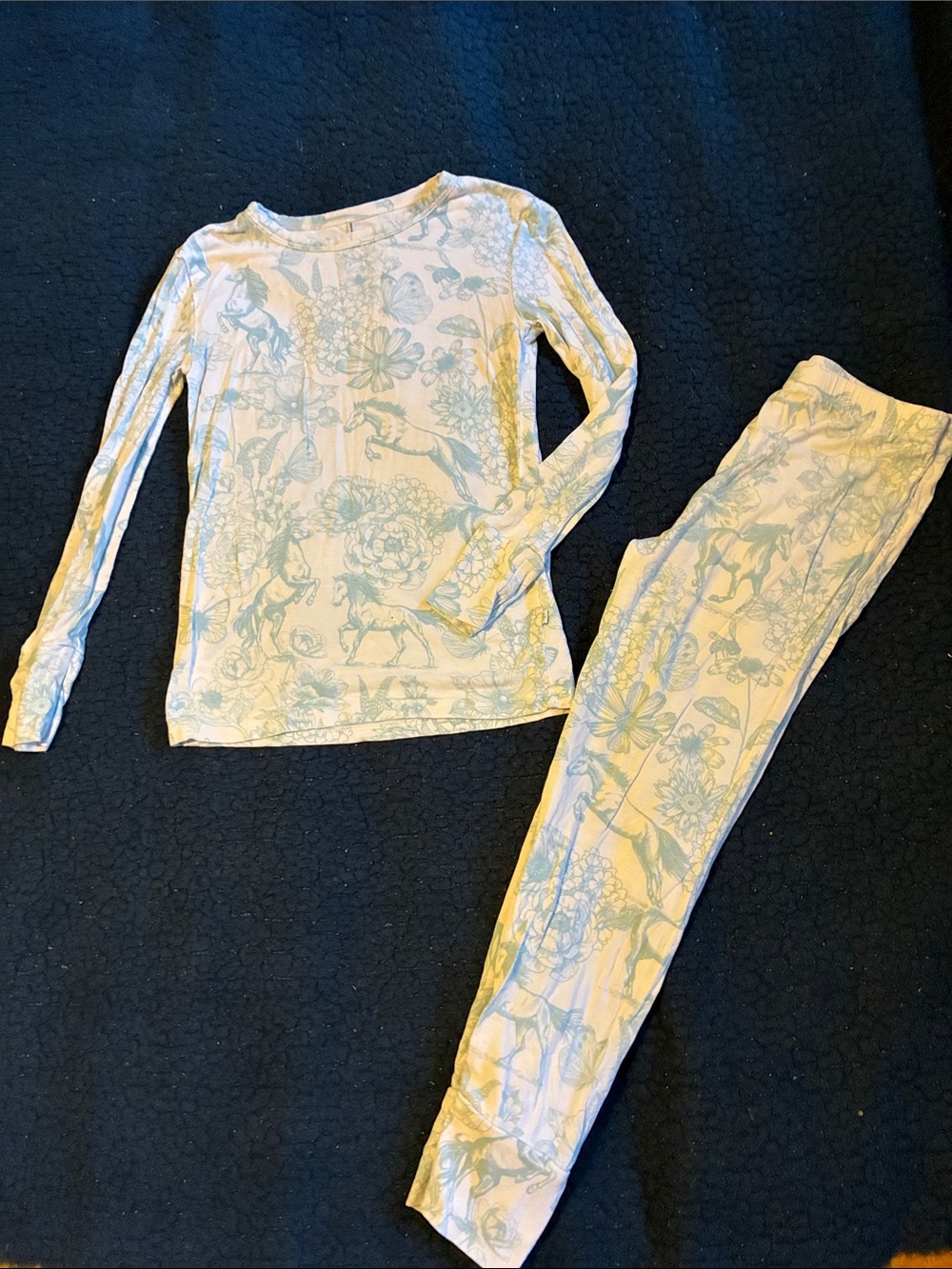 Posh Peanut Light Blue Floral & Unicorn Kids Pajama Set